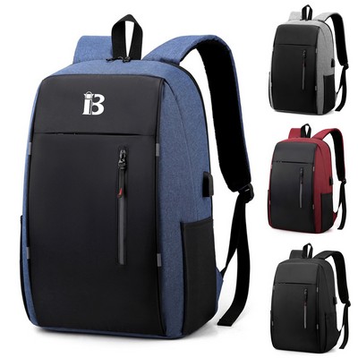 Two-Tone Oxford Laptop Backpack w/ USB Charging Port